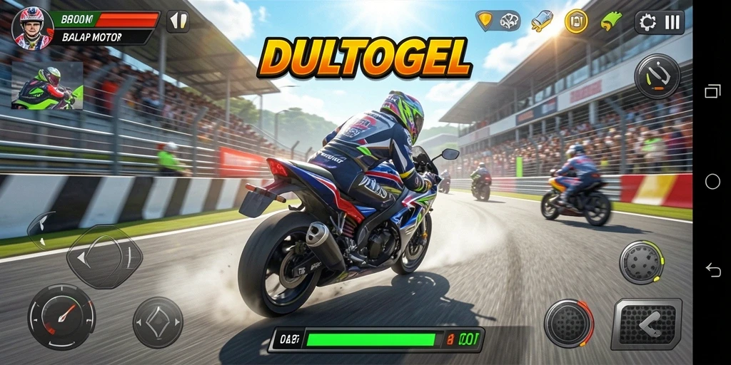 Screenshot DULTOGEL menampilkan balapan motor yang mendebarkan dan grafis yang memukau.