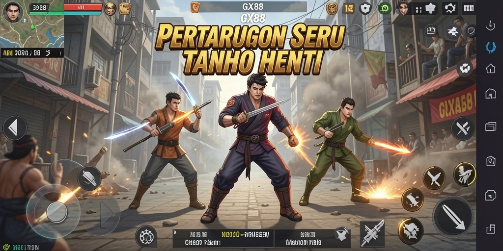 Gameplay GX88 menampilkan pertarungan penuh aksi dan gerakan karakter yang halus.