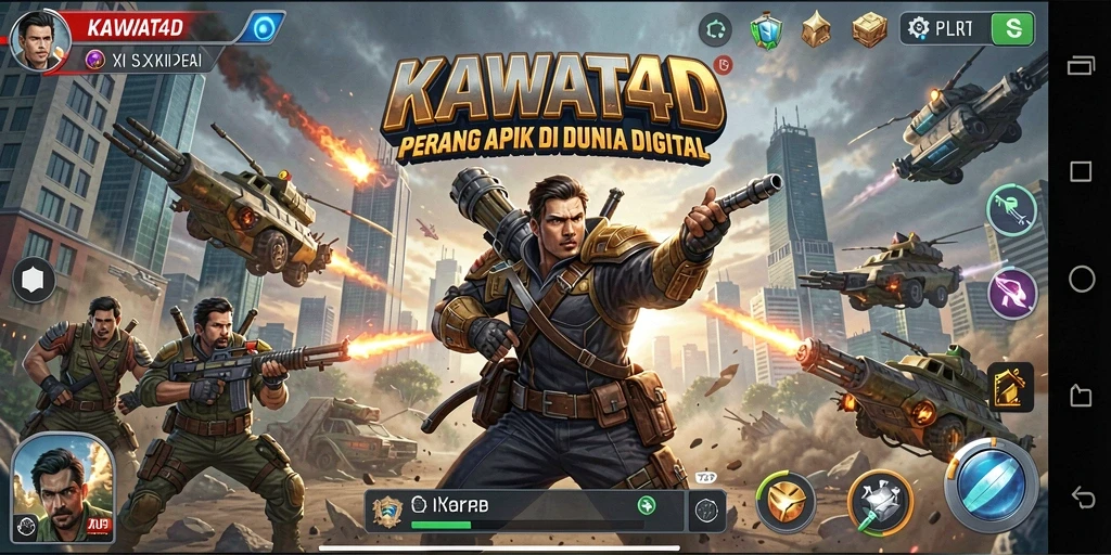 Screenshot utama KAWAT4D menampilkan aksi seru di medan perang.