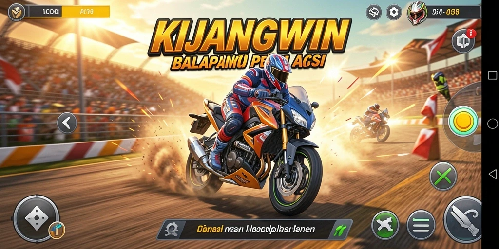 Screenshot KIJANGWIN menampilkan momen balapan motor yang penuh ketegangan.