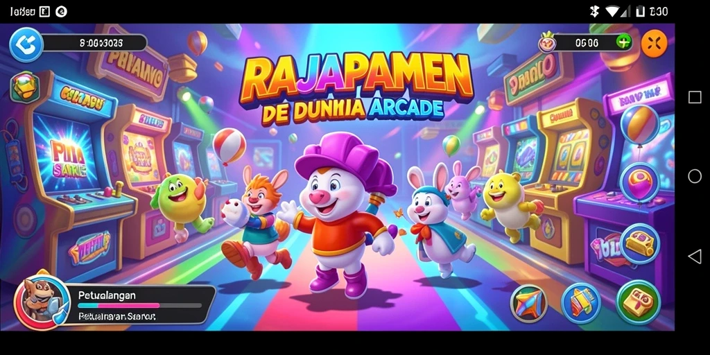Tampilan gameplay menantang di RAJAPAMEN dengan berbagai rintangan dan karakter.